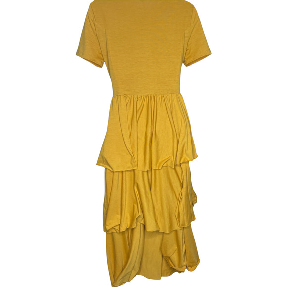 SHEIN Mustard Yellow Layered Ruffle Dress with Black "Love" Belt Size Small - Picture 5 of 8
